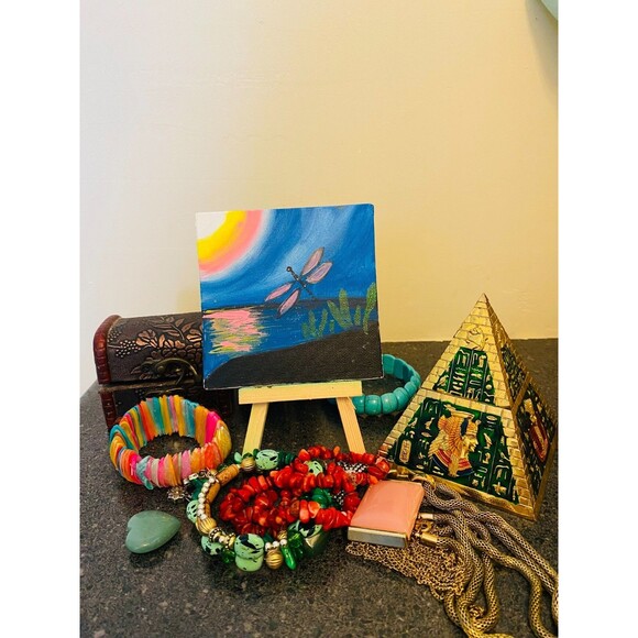 Dragonfly Painting Original Art 4x4 Insect Sunset Art Nursery  Canvas Acrylic - Picture 3 of 4